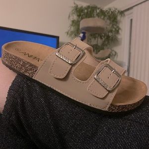 Brand New in Box - Taupe Two Band Cork Slip On Slide Sandals